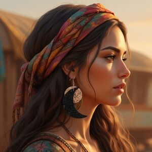 HANDCRAFTED Wood Crecent Moon Earrings HANDPAINTED Dangle Pierced Earrings